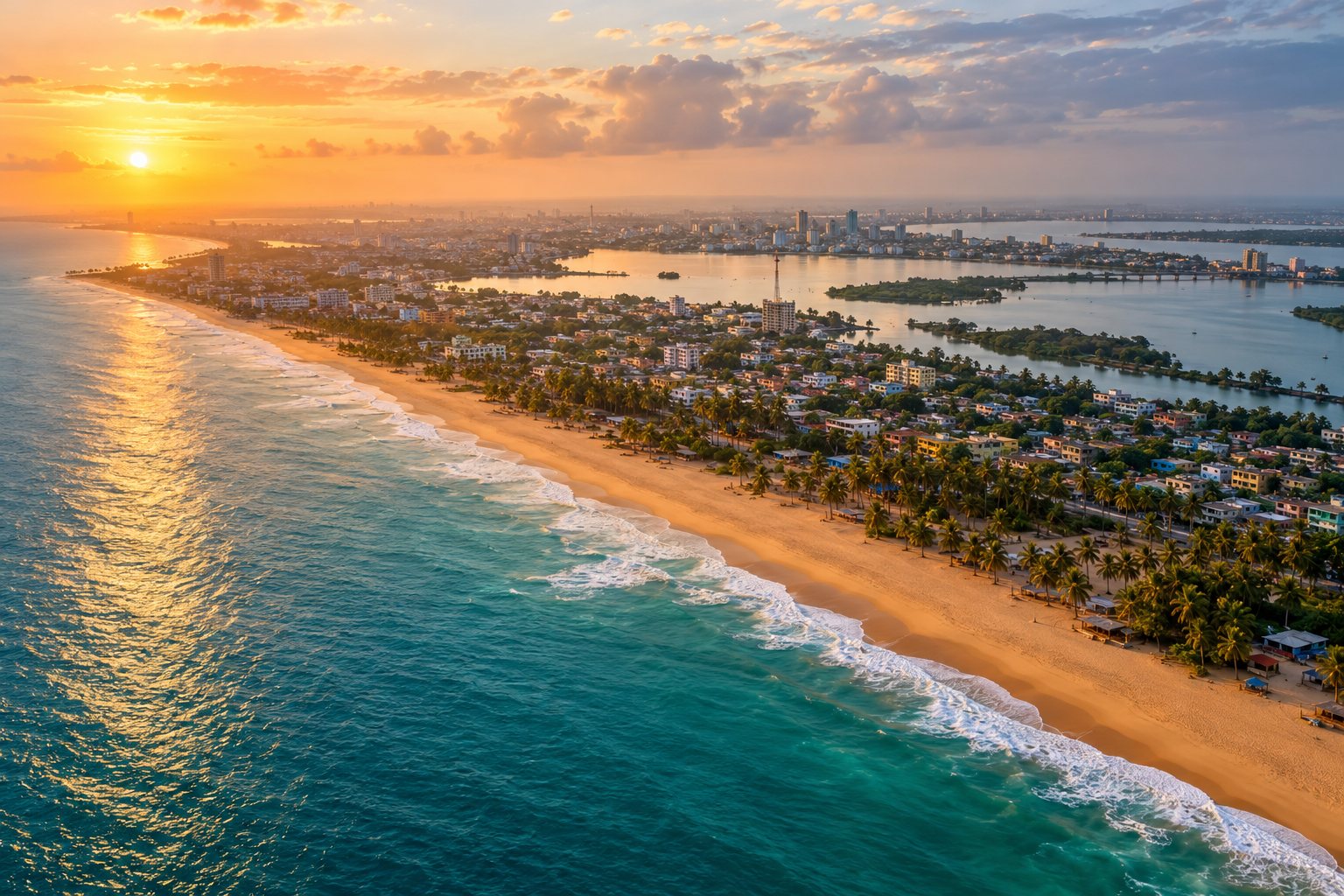 Vue aérienne de la côte de Cotonou